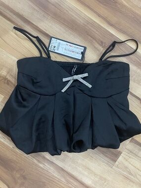 NWT FB Sister by New Yorker Pleated Satin Rhinestone Bow Crop Top Small